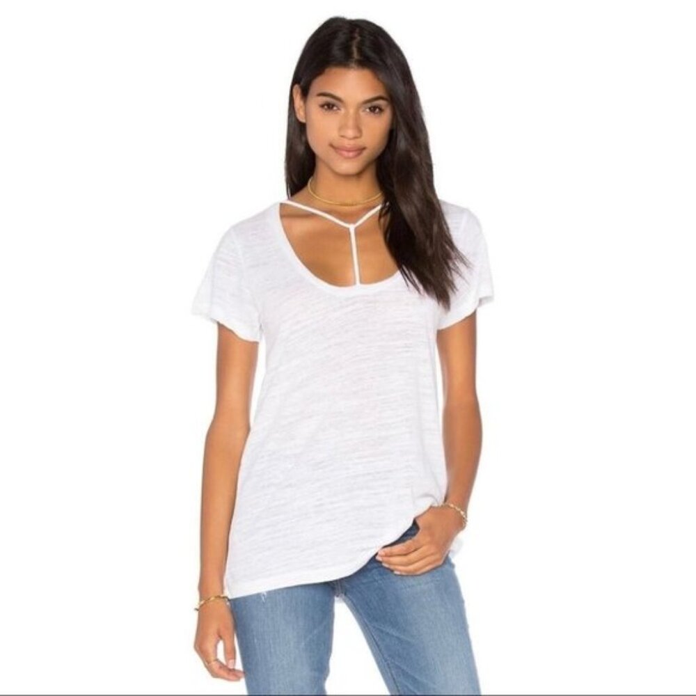LNA Bondage Strap Tee T-Shirt White Short Sleeve Relaxed fit Strappy Size Small